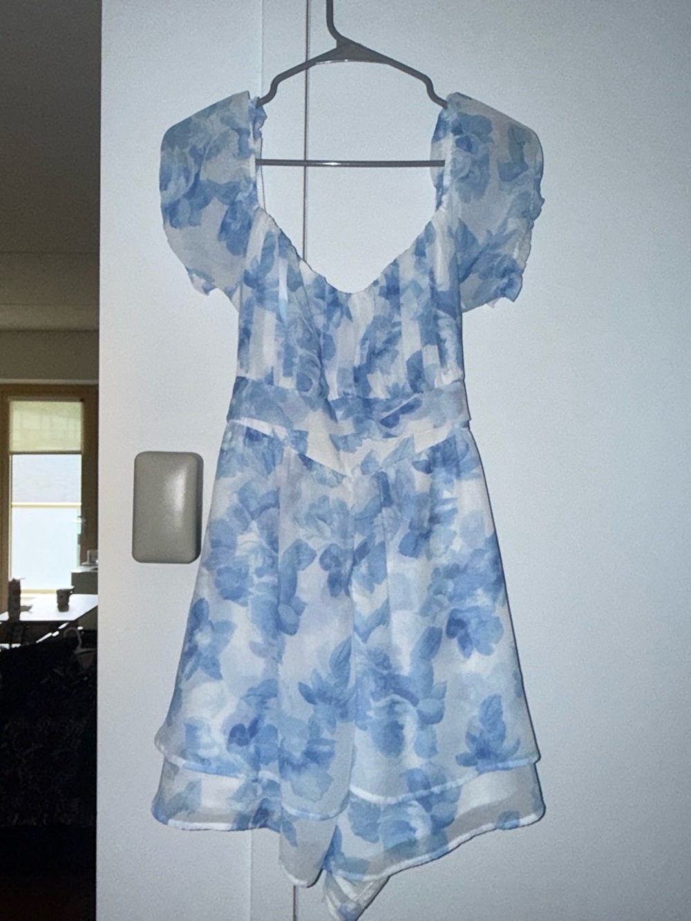 Hollister Blue & White Floral Puff-Sleeve Mini Dress